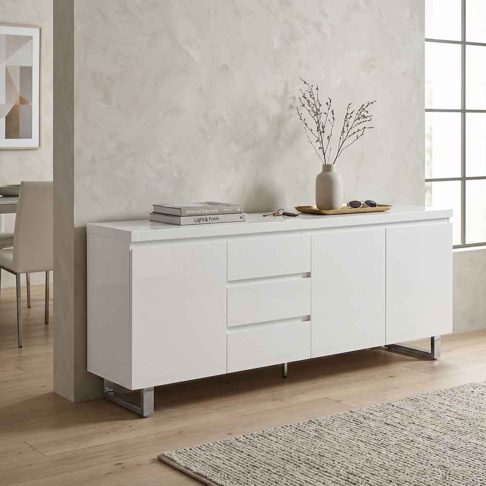 Sydney High Gloss Sideboard with 3 Doors and 3 Drawers in White