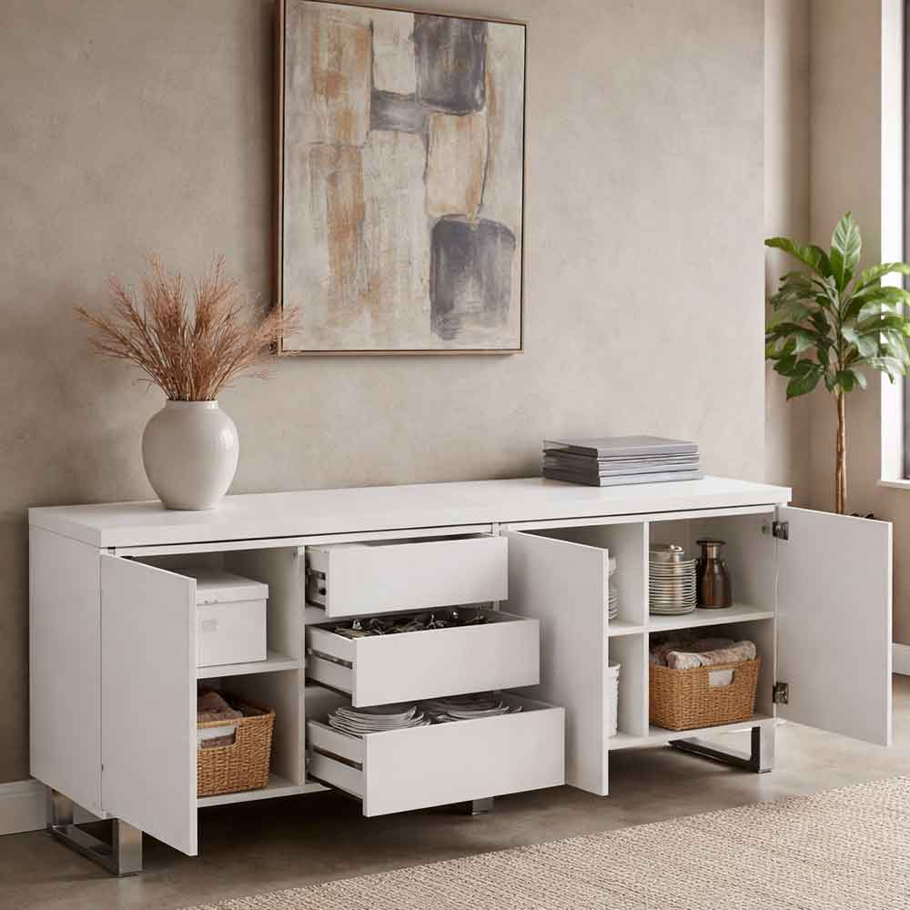 Sydney High Gloss Sideboard with 3 Doors and 3 Drawers in White