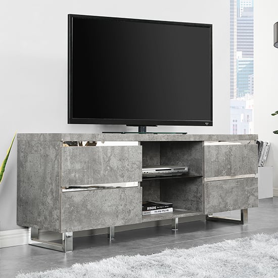 Sydney Wooden TV Stand With 4 Drawers In Concrete Effect_1