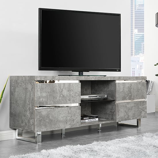 Photo of Sydney wooden tv stand with 4 drawers in concrete effect