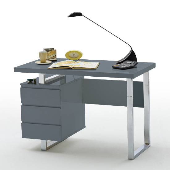 Product photograph of Sydney High Gloss Computer Desk With 3 Drawers In Grey from Furniture in Fashion