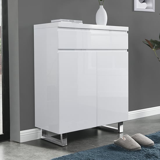 Sydney High Gloss Shoe Cabinet With 2 Door 1 Drawer In White_1
