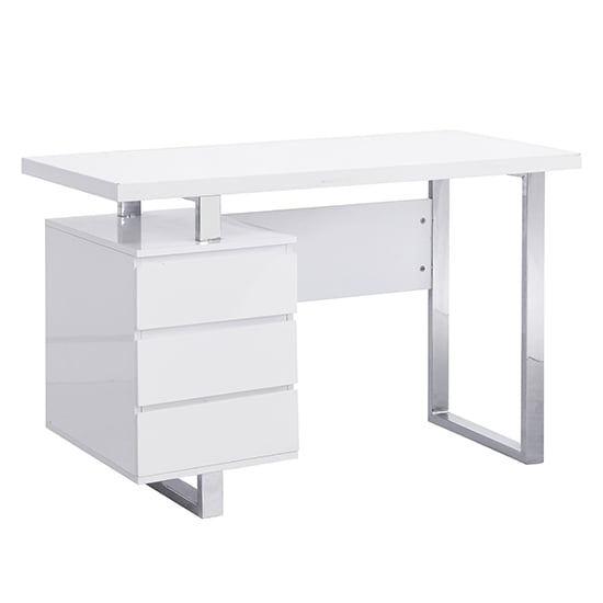 Sydney High Gloss Computer Desk With 3 Drawers In White_3