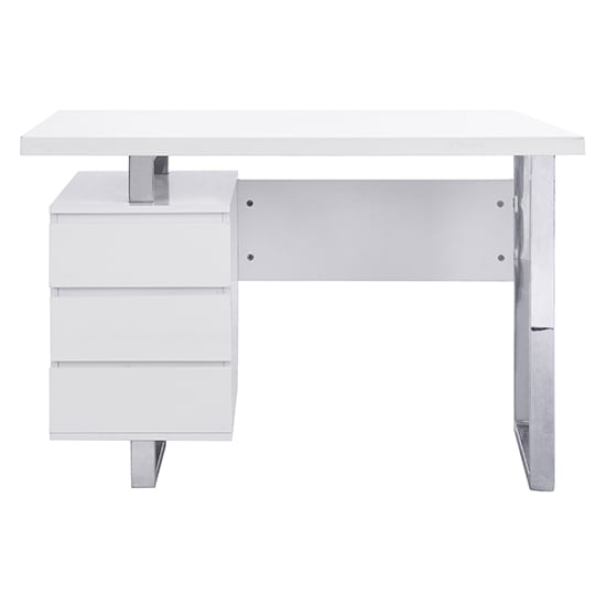 Sydney High Gloss Computer Desk With 3 Drawers In White_4