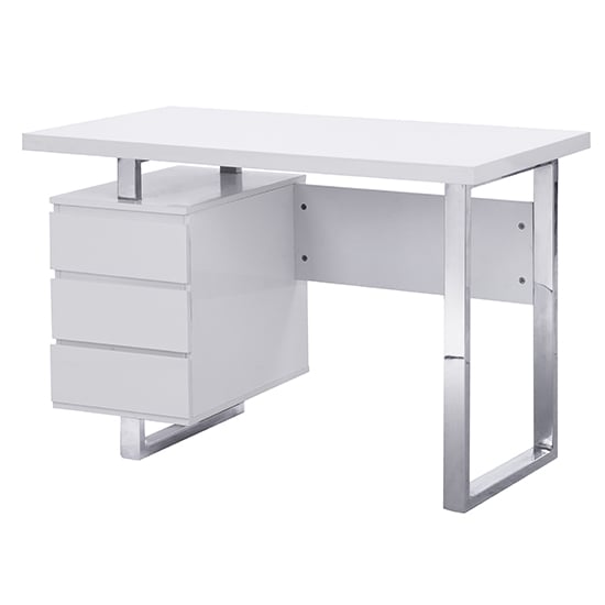 Sydney High Gloss Computer Desk With 3 Drawers In White_5