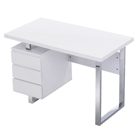 Sydney High Gloss Computer Desk With 3 Drawers In White_6