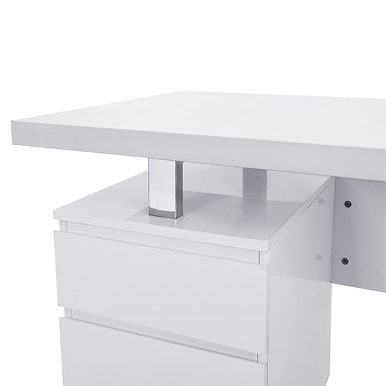Sydney High Gloss Computer Desk With 3 Drawers In White_7