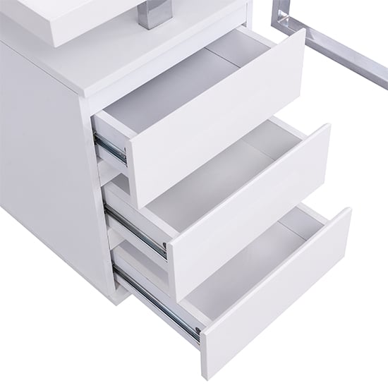 Sydney High Gloss Computer Desk With 3 Drawers In White_8