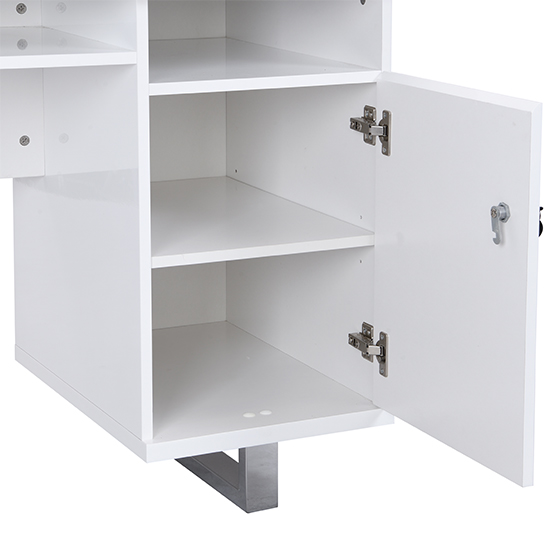 Sydney High Gloss Computer Desk In White With 3 Drawers_11