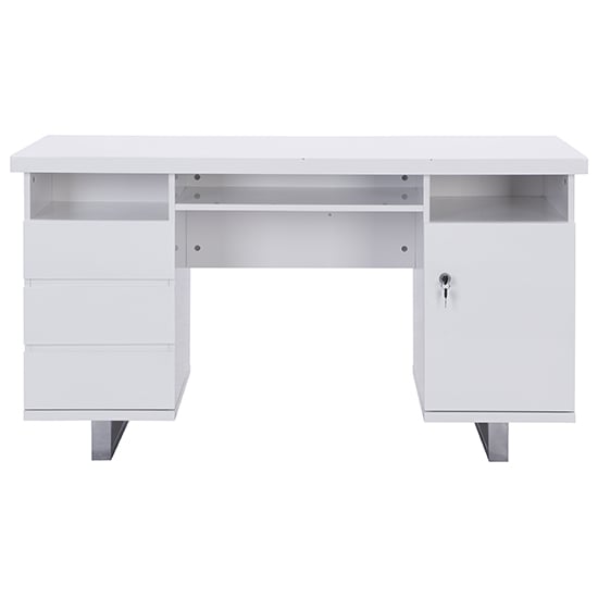 Sydney High Gloss Computer Desk In White With 3 Drawers_4
