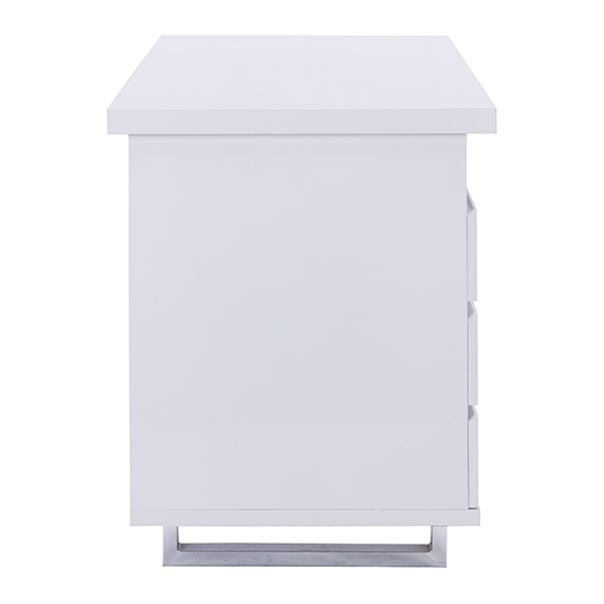 Sydney High Gloss Computer Desk In White With 3 Drawers_6