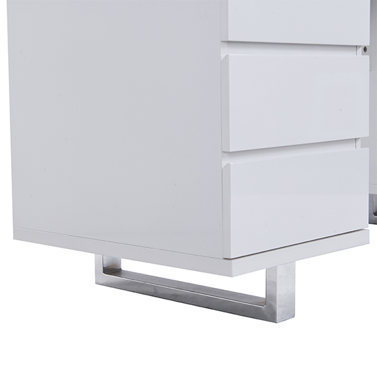 Sydney High Gloss Computer Desk In White With 3 Drawers_7