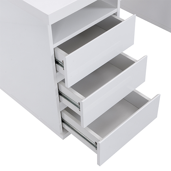 Sydney High Gloss Computer Desk In White With 3 Drawers_8