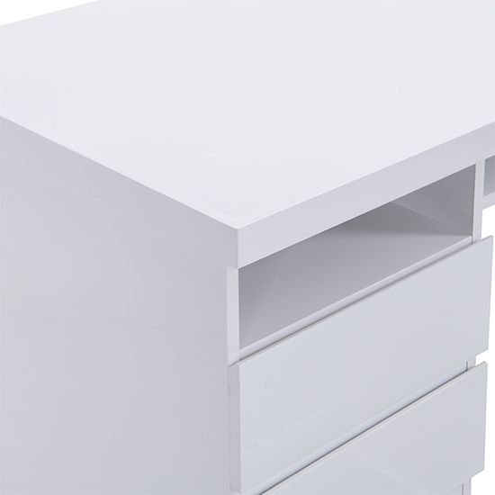 Sydney High Gloss Computer Desk In White With 3 Drawers_9