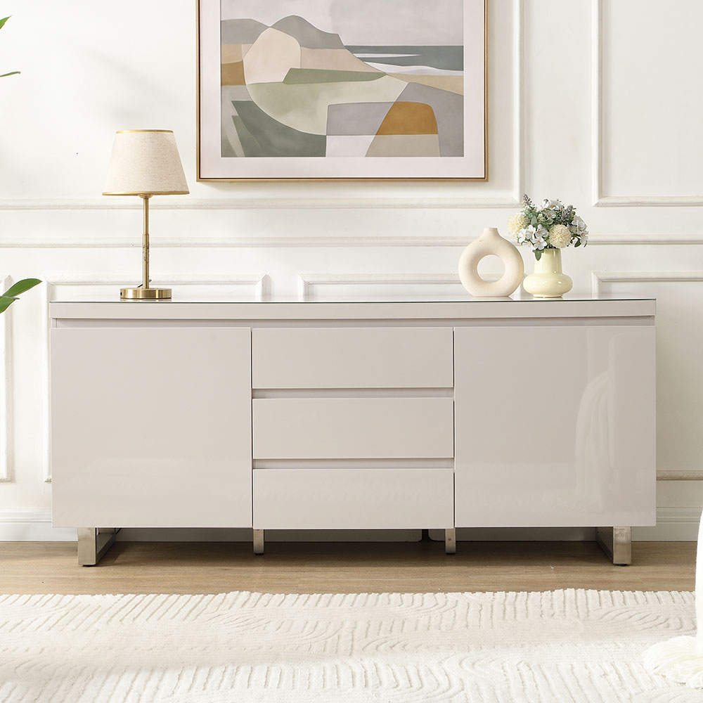 Sydney High Gloss Sideboard with 2 Doors 3 Drawers in Cashmere