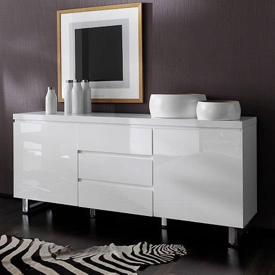 Sydney Large High Gloss Sideboard With 2 Door 3 Drawer In White_1