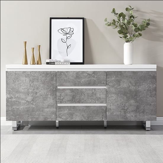 Read more about Sydney large high gloss sideboard in white and concrete effect