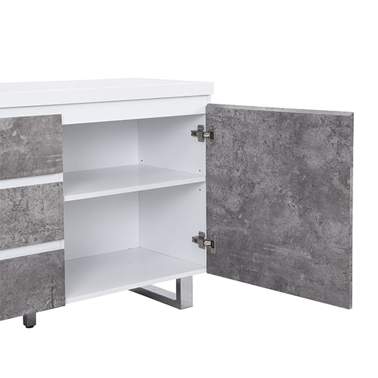 Sydney Large High Gloss Sideboard In White And Concrete Effect_11