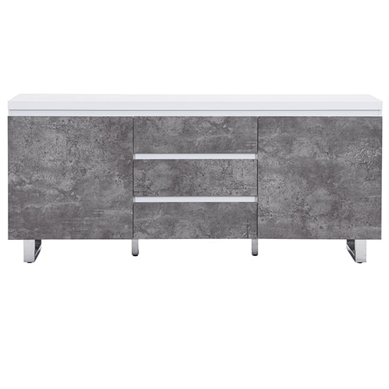 Sydney Large High Gloss Sideboard In White And Concrete Effect_3