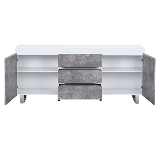 Sydney Large High Gloss Sideboard In White And Concrete Effect_4