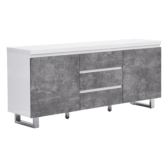 Sydney Large High Gloss Sideboard In White And Concrete Effect_5