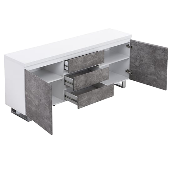 Sydney Large High Gloss Sideboard In White And Concrete Effect_6