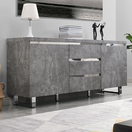 Sydney Large Sideboard In Concrete Effect 2 Doors And 3 Drawers