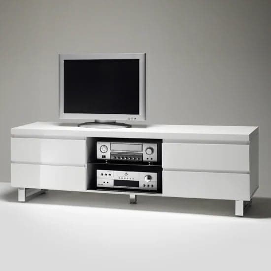 Read more about Sydney high gloss tv stand in white with 4 drawers