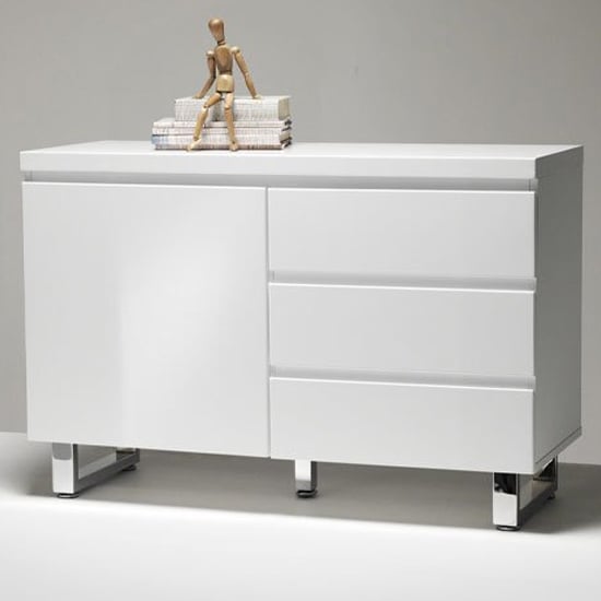 Sydney Small High Gloss Sideboard With 1 Door 3 Drawer In White_2