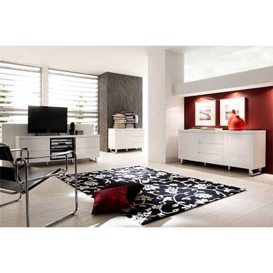 Sydney Small High Gloss Sideboard With 1 Door 3 Drawer In White_3