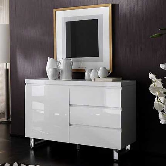 Sydney Small High Gloss Sideboard With 1 Door 3 Drawer In White_1