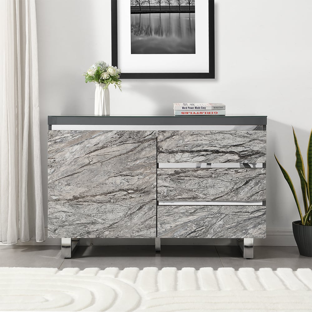 Melange Sydney Small Sideboard With 1 Door 3 Drawer In Grey