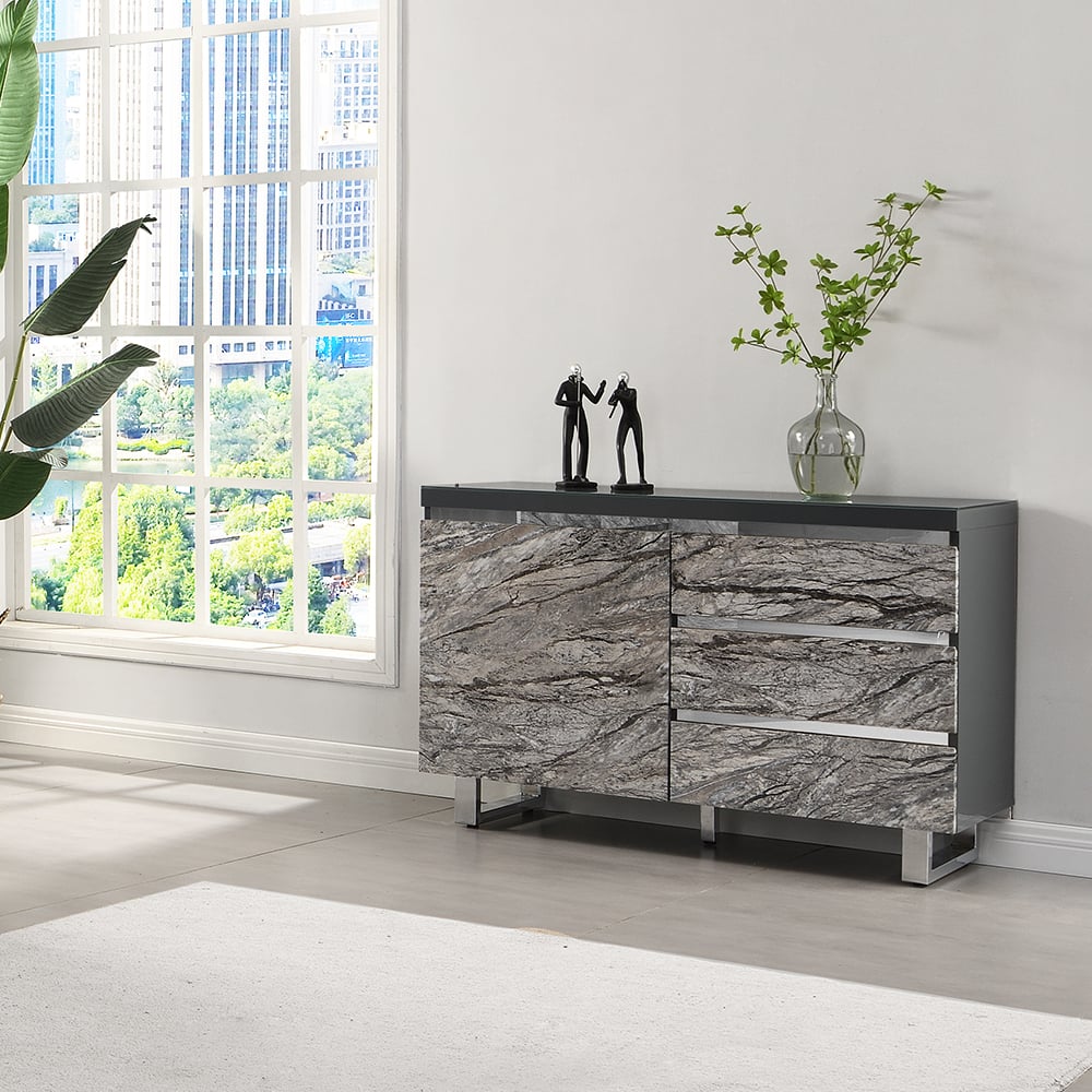 Melange Sydney Small Sideboard With 1 Door 3 Drawer In Grey