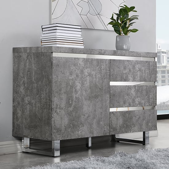 Photo of Sydney small sideboard with 1 door 3 drawer in concrete effect