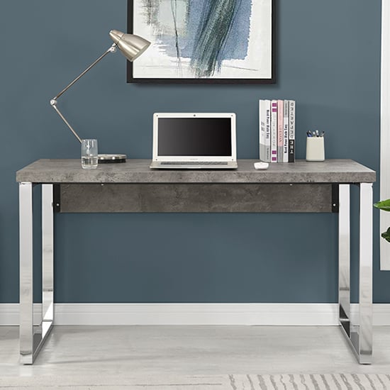 Sydney Wooden Laptop Desk In Concrete Effect With Chrome Frame_2