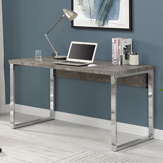 Photo of Sydney wooden laptop desk in concrete effect with chrome frame