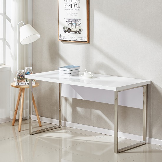 Sydney Office Desk In High Gloss White And Chrome Frame