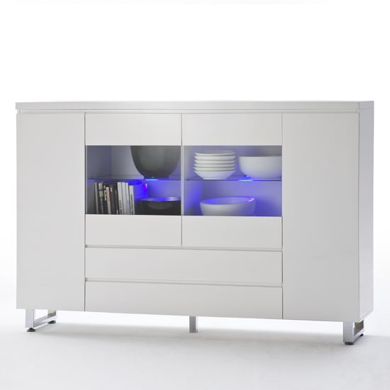 Sydney Wide Sideboard In High Gloss White With LED Lights