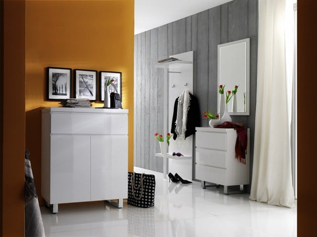 Sydney Shoe Cabinet In High Gloss White With 2 Door And Drawer