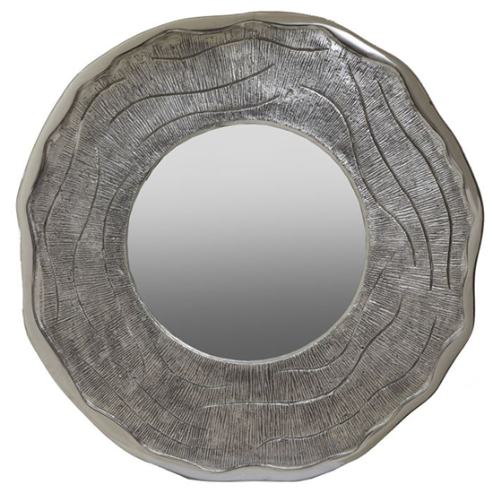 Product photograph of Sylva Large Round Wall Bedroom Mirror In Silver Metal Frame from Furniture in Fashion