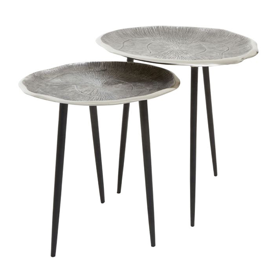 Sylva Metal Set Of 2 Side Tables With Black Legs In Silver