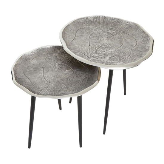 Sylva Metal Set Of 2 Side Tables With Black Legs In Silver