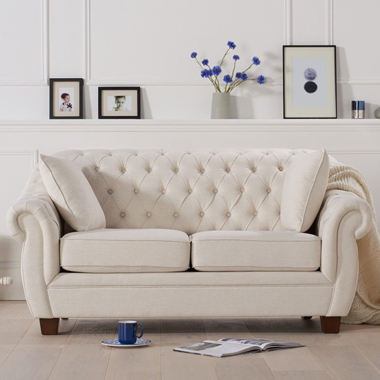Sylvan Chesterfield Fabric 2 Seater Sofa In Ivory_2