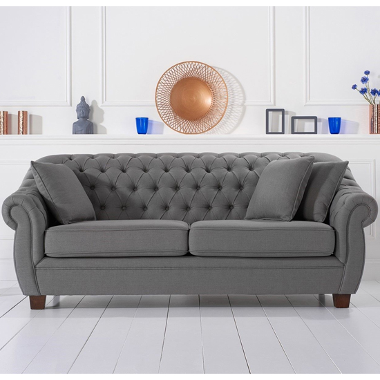 Sylvan Chesterfield Fabric 3 Seater Sofa In Grey_2