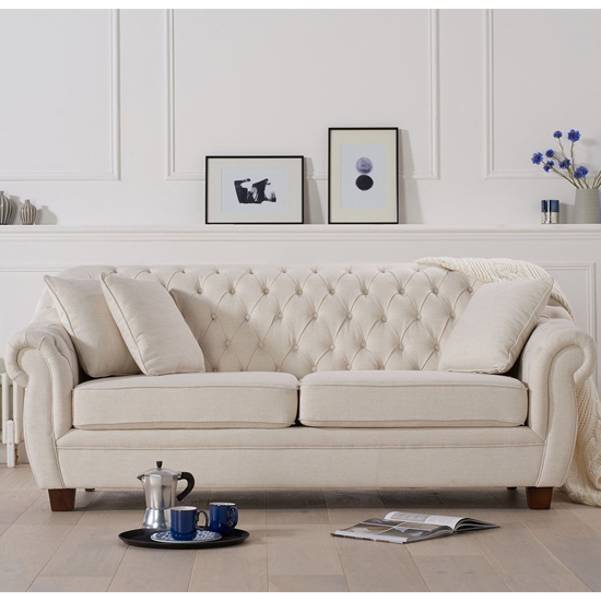 Sylvan Chesterfield Fabric 3 Seater Sofa In Ivory_2