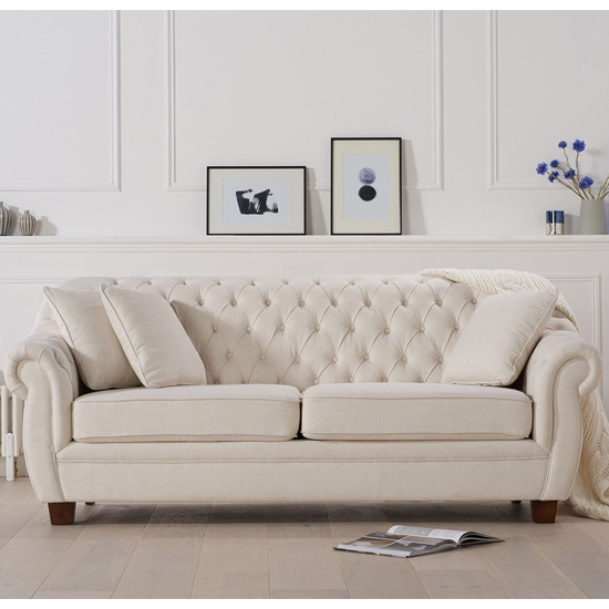 Sylvan Chesterfield Fabric 3 Seater Sofa In Ivory_3