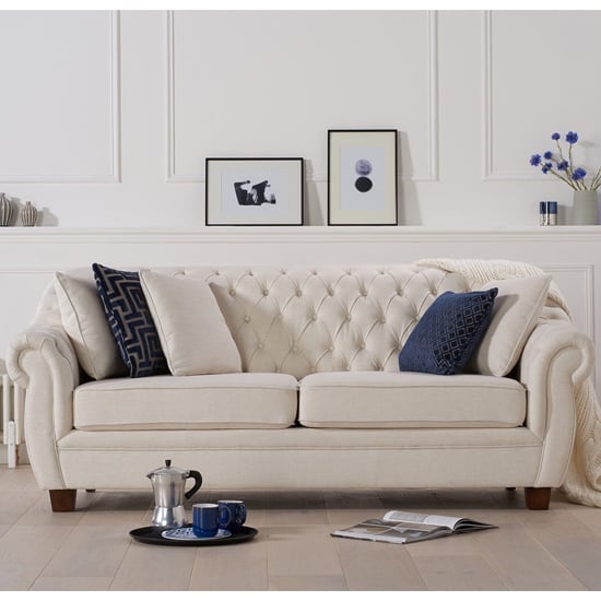 Sylvan Chesterfield Fabric 3 Seater Sofa In Ivory_1