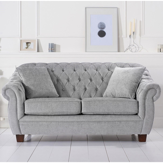 Sylvan Chesterfield Plush Fabric 2 Seater Sofa In Grey_2
