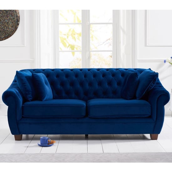 Sylvan Chesterfield Plush Fabric 3 Seater Sofa In Blue