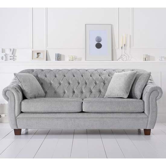 Sylvan Chesterfield Plush Fabric 3 Seater Sofa In Grey
